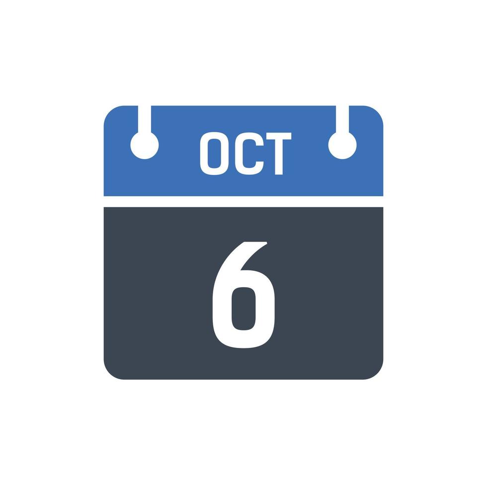 6 oktober datum i månaden kalender vektor