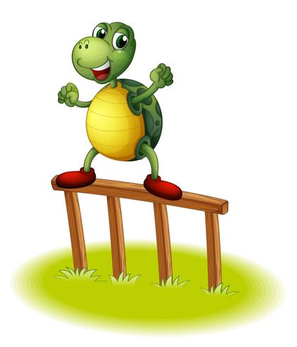 Eine Schildkröte über einem Holzpfosten vektor