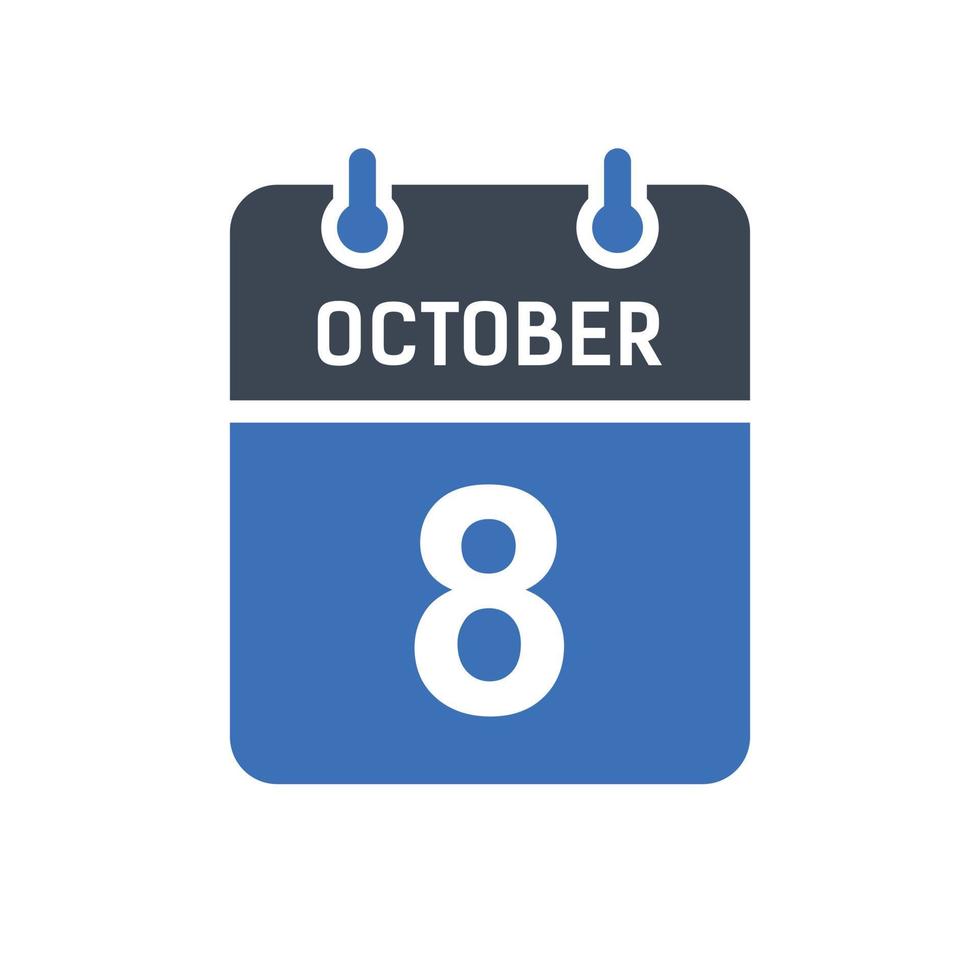 8 oktober kalenderdatumikon, händelsedatumikon, kalenderdatum, ikondesign vektor