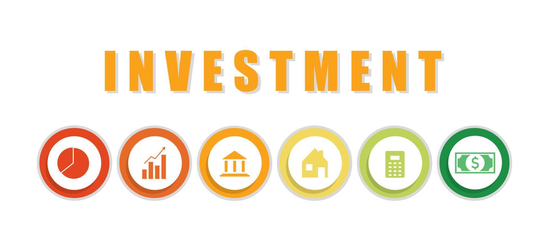 investitions-, vermögens- und geschäftskonzept. symbole wie immobilien, buchhaltung, grafikaufbau, geld und finanzen sowie bankwesen auf weißem hintergrund für präsentation, webbanner, artikel. vektor