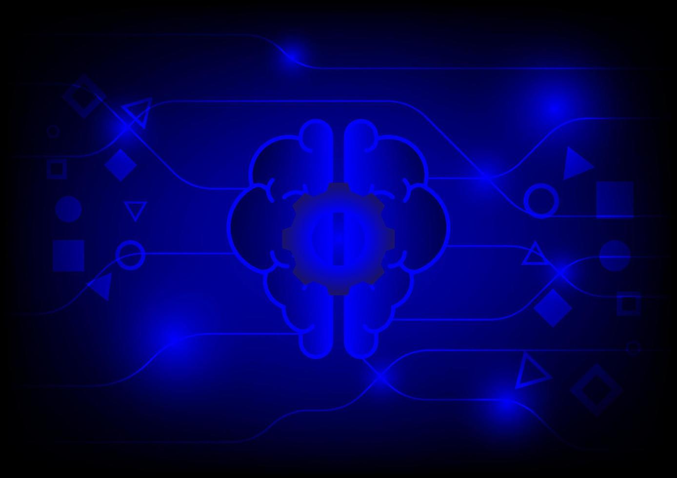 Konzept für digitales Gehirn und künstliche Intelligenz. menschliche gehirnform mit linie auf blauem technologiehintergrund. vektor