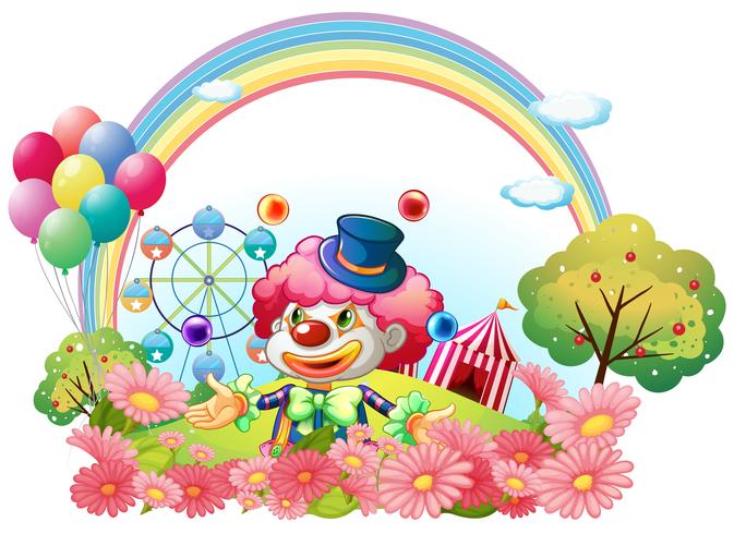 Ein Clown im Garten, hinten ein Karneval vektor