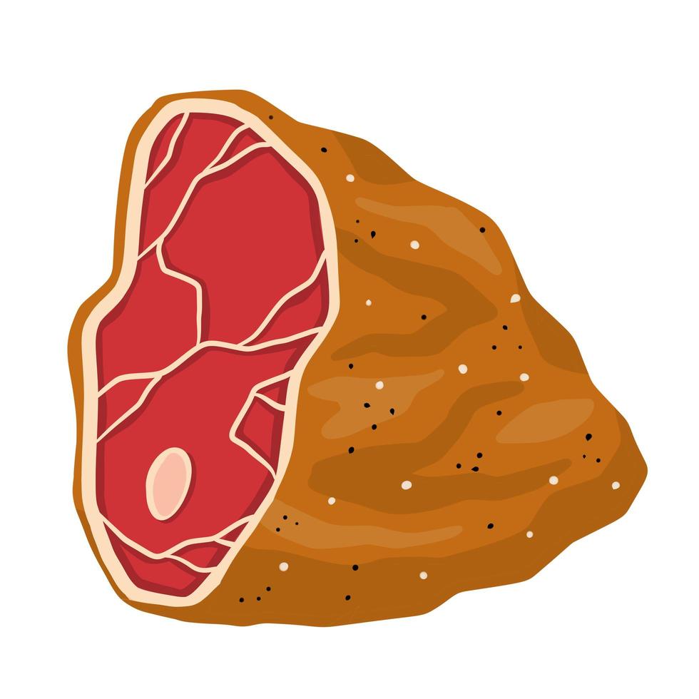 en bit rått kött. skär av en halv nötköttsbit. tecknad illustration. vektor