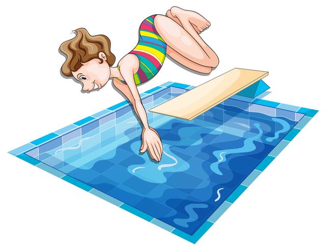 Kvinna hoppar i poolen vektor