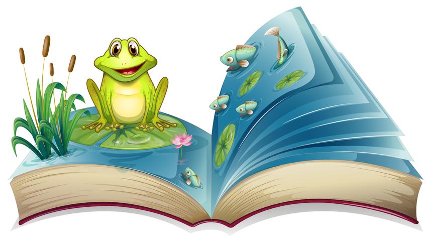 Ein Buch mit einer Geschichte vom Frosch im Teich vektor