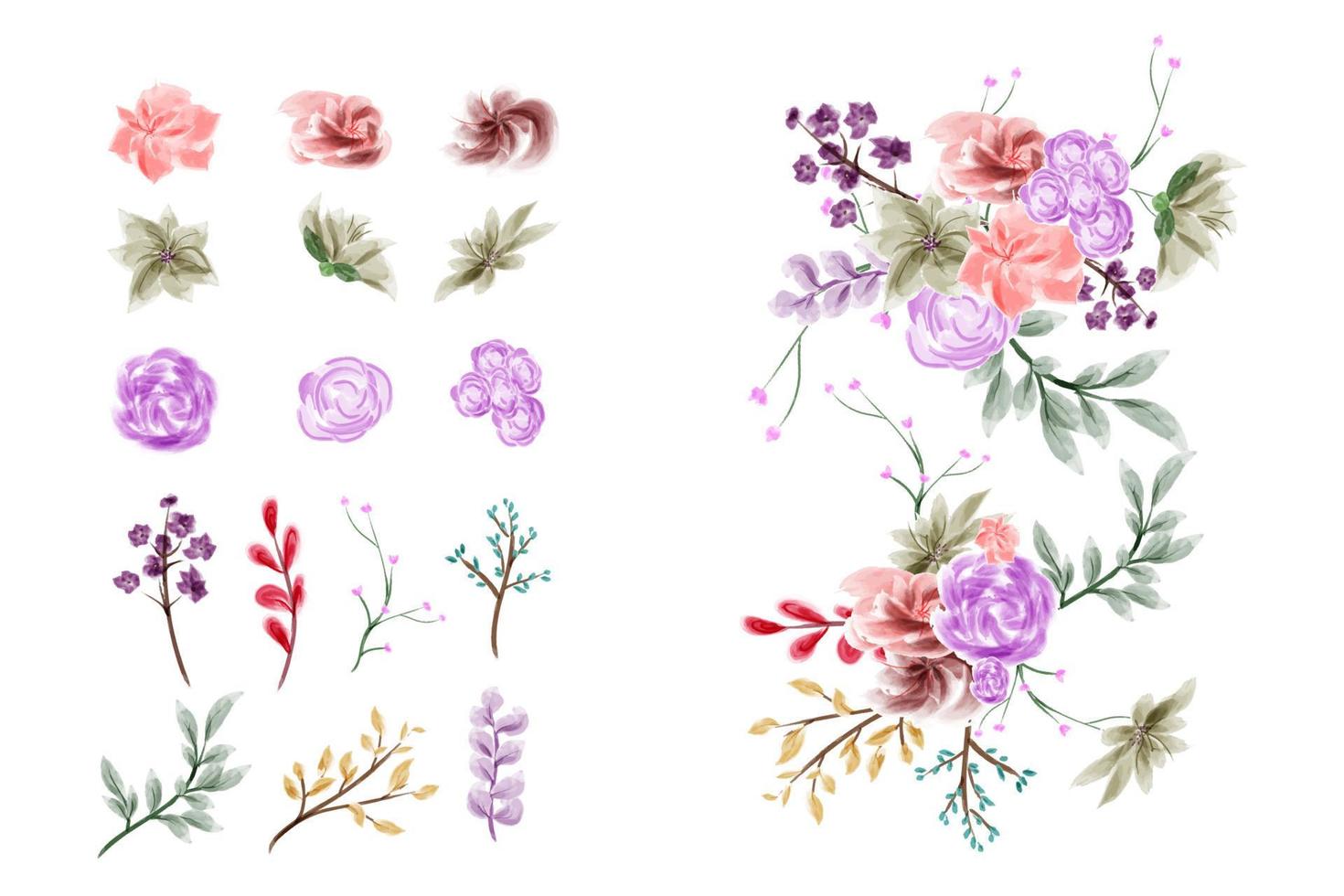 sammlung handgemachter aquarellblumenkunst handgezeichnete illustrationen vektor