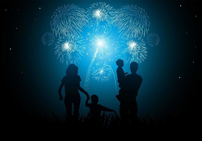 Family New Year Fireworks Vector Bakgrund
