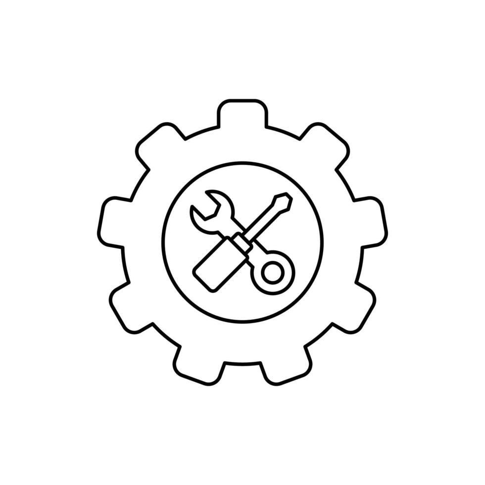 Reparatursymbol für Zahnrad und Schraubenschlüssel vektor