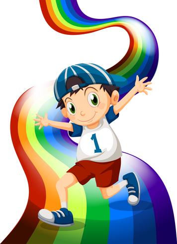 Ein Junge und ein Regenbogen vektor