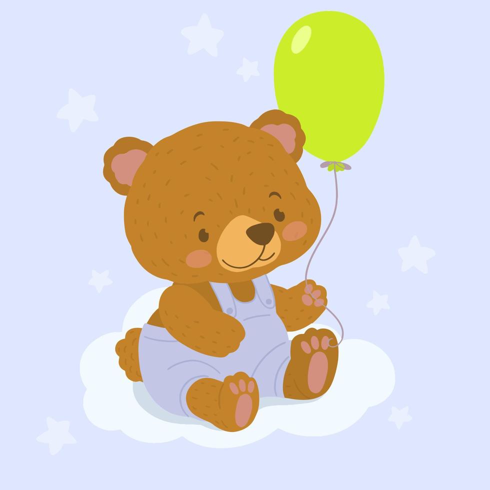 söt björn håller ballong, baby shower inbjudningskort. vektor