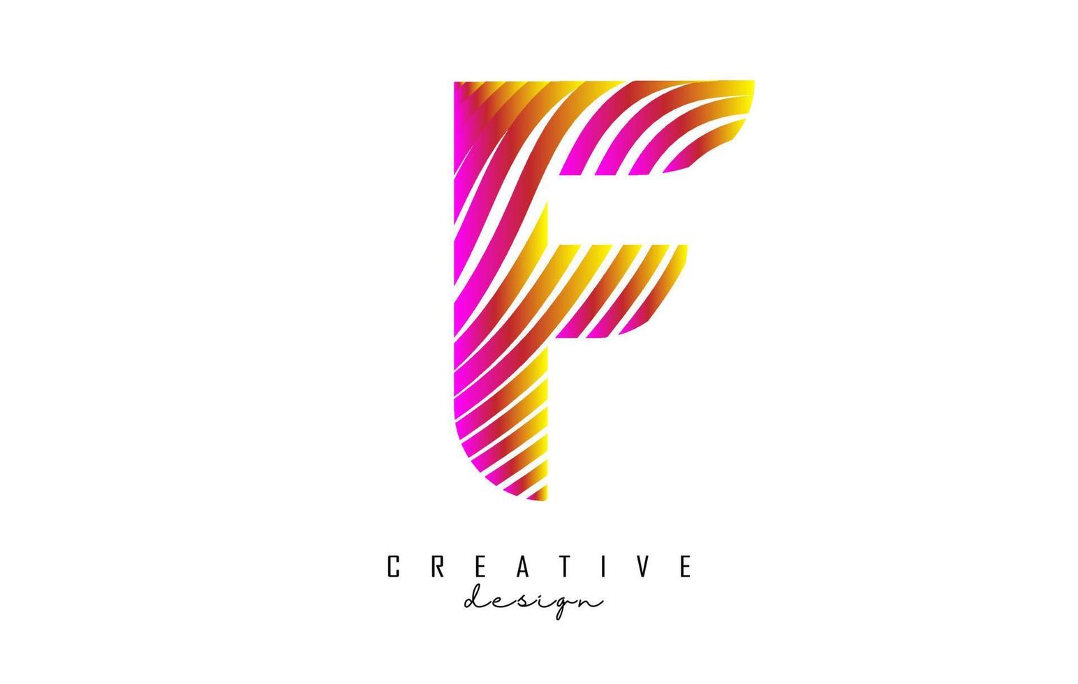 bokstaven f-logotyp med livfulla färgglada vridna linjer. kreativ vektorillustration med zebra, fingeravtrycksmönsterlinjer. vektor