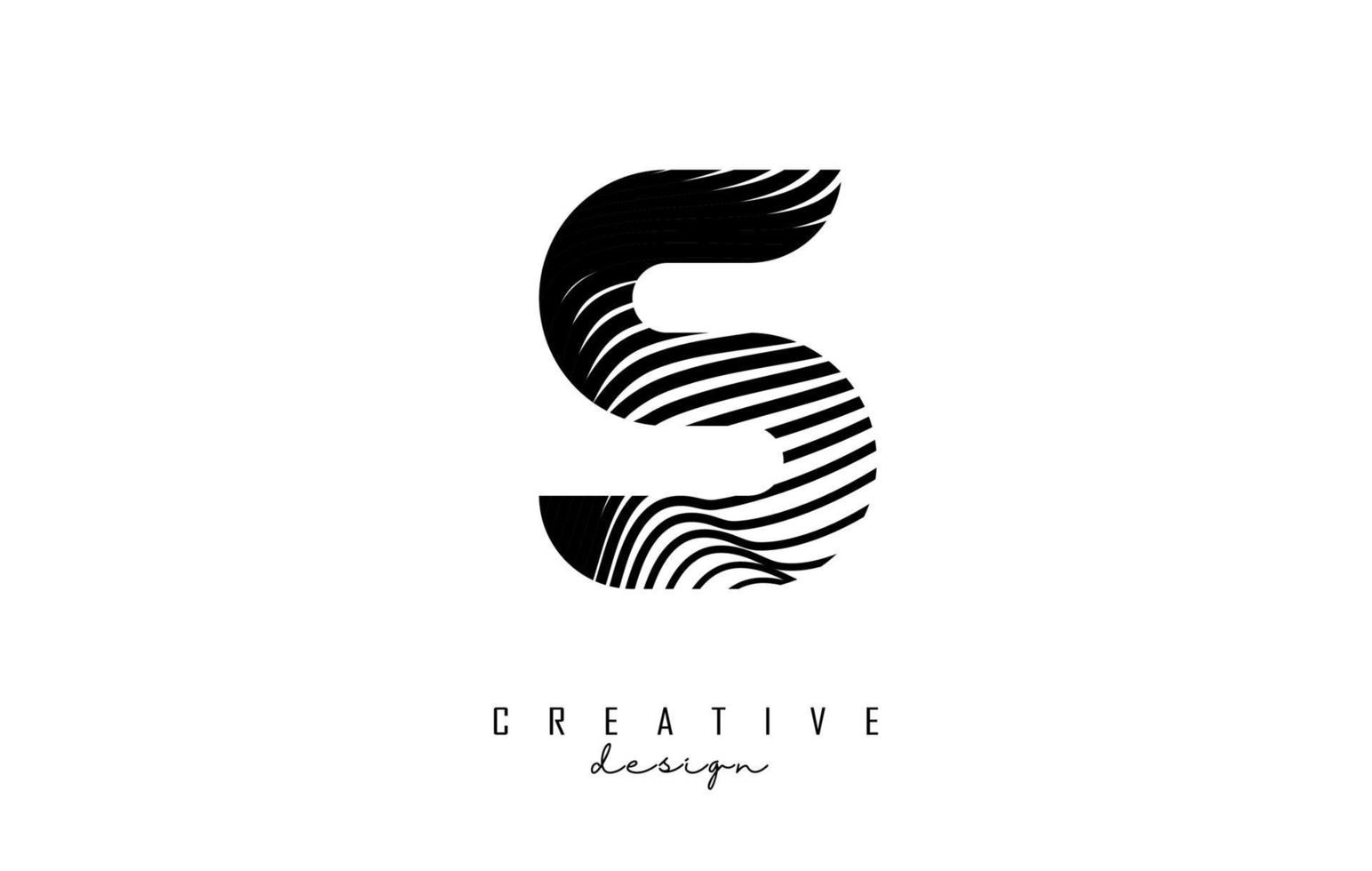 buchstabe s logo mit schwarzen verdrehten linien. kreative vektorillustration mit zebra, fingerabdruckmusterlinien. vektor