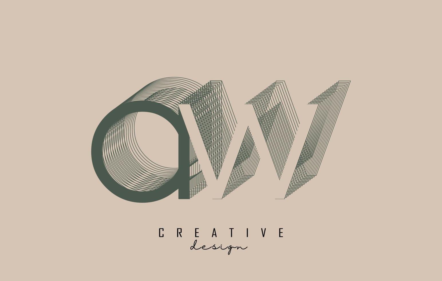 wireframe aw letter logotyp design i två färger. kreativ vektorillustration med trådbunden, speglad konturram. vektor