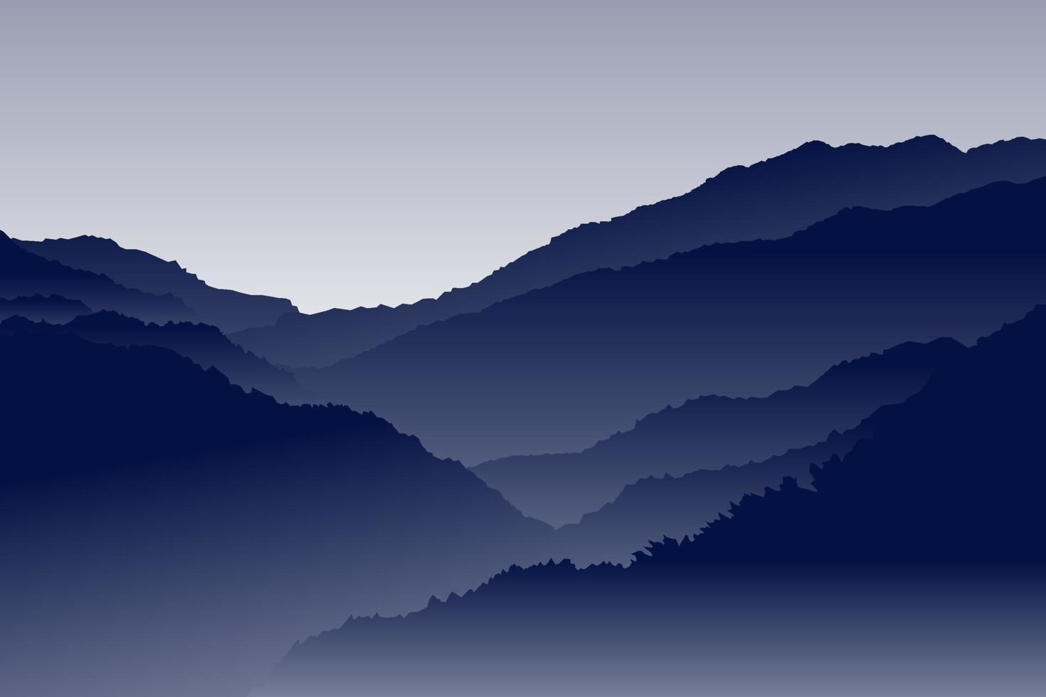 Berglandschaft mit Silhouetten von Waldbäumen. Perfekt für den Hintergrund. dunkelblaue Farbsilhouette vektor