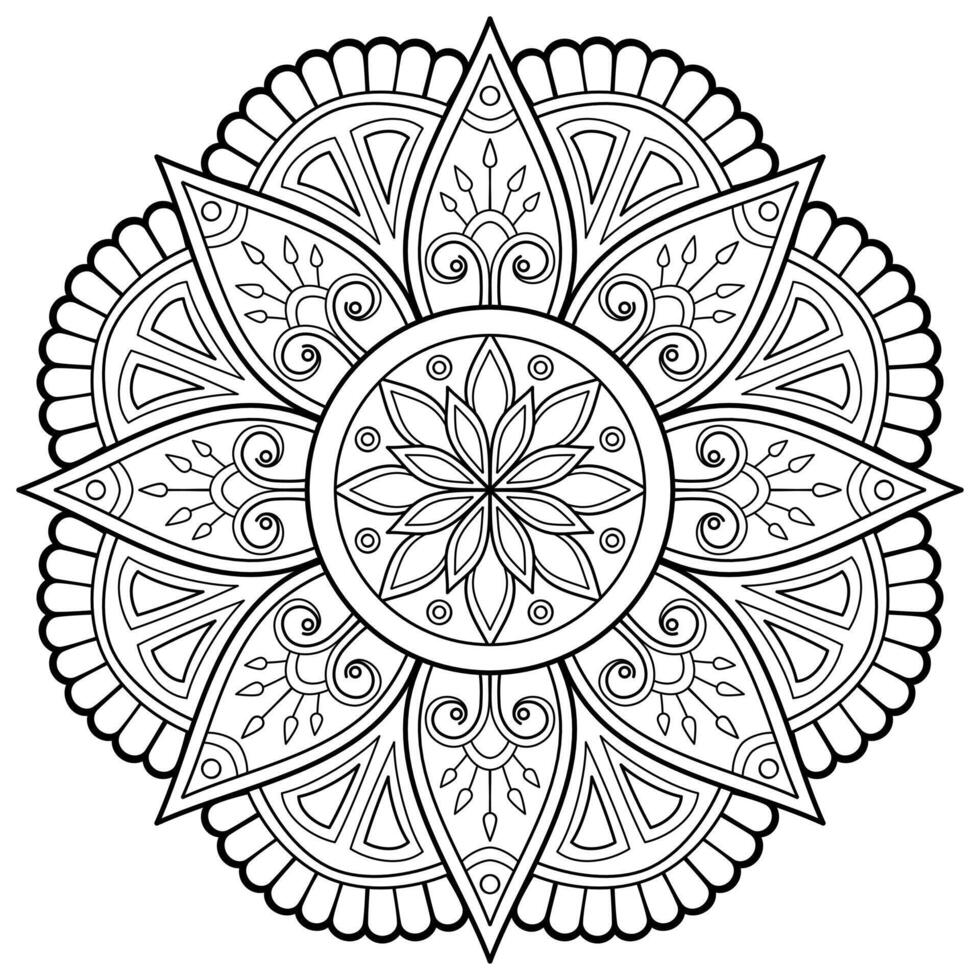 Vektor abstrakte Mandala-Muster. Kunst an der Wand. Malbuch Spitzenmuster das Tattoo. Design für ein Tapetenfarbenhemd und Fliesenaufkleberdesign, dekoratives Kreisornament im orientalischen Ethnostil