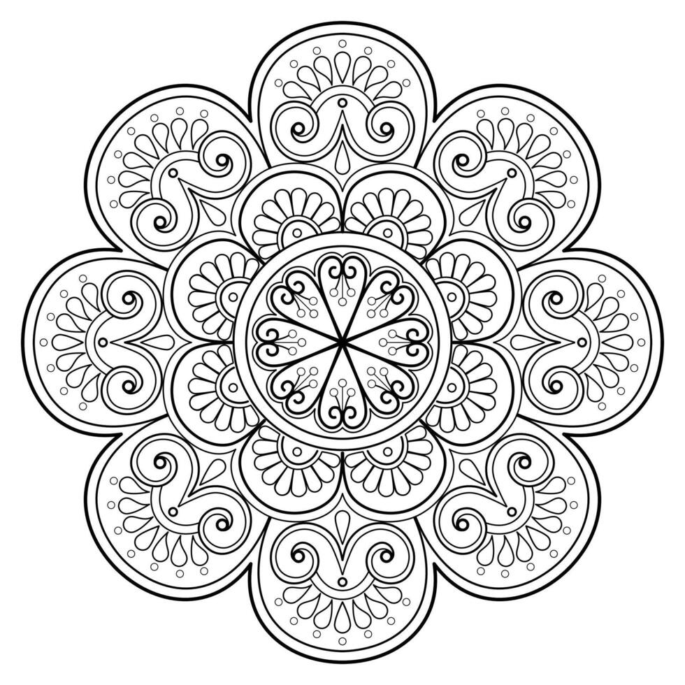 Vektor abstrakte Mandala-Muster. Kunst an der Wand. Malbuch Spitzenmuster das Tattoo. Design für ein Tapetenfarbenhemd und Fliesenaufkleberdesign, dekoratives Kreisornament im orientalischen Ethnostil