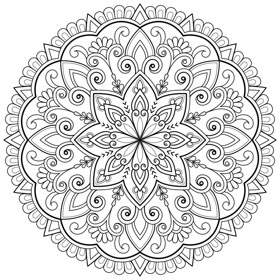 Vektor abstrakte Mandala-Muster. Kunst an der Wand. Malbuch Spitzenmuster das Tattoo. Design für ein Tapetenfarbenhemd und Fliesenaufkleberdesign, dekoratives Kreisornament im orientalischen Ethnostil