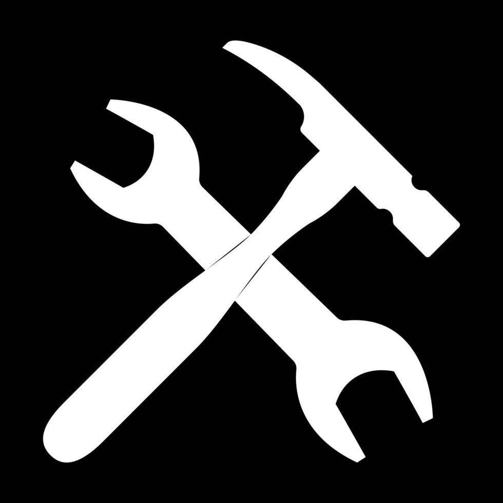 Schraubenschlüssel und Hammer Symbol Farbe weiß Vektor Illustration Bild flachen Stil