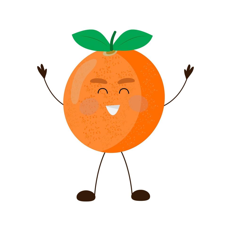glad orange söt isolerad på vit bakgrund. leende frukt karaktär. vektor illustration