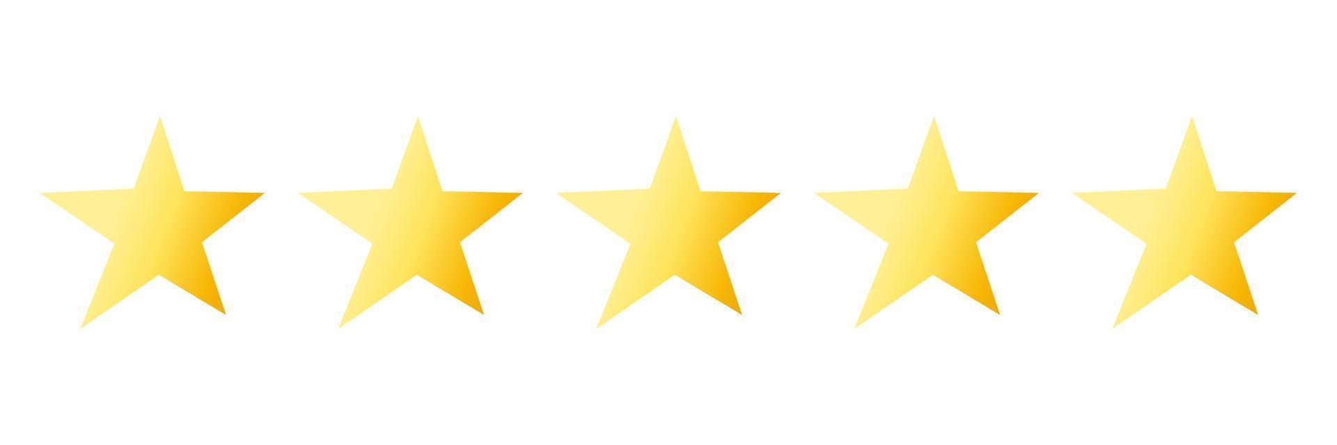 kvalitetsbetyg ljus ikon med fem gula stjärnor isolerade på vitt. utvärdering av varor, skriva recensioner av leverans, hotell, butiker. vektor illustration. platt