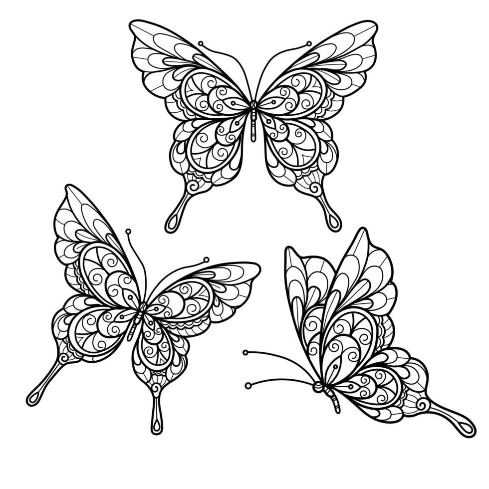 fjäril mönster handritad för vuxna målarbok vektor