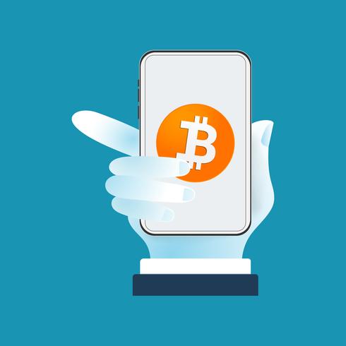 Bitcoin Cryptocurrency Wallet mit Blockchain. Bargeldlose Gesellschaft. vektor