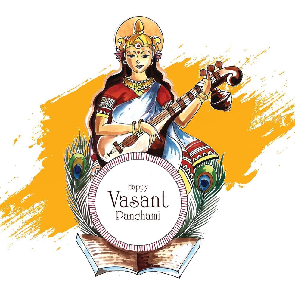 vacker indisk festival vasant panchami på indisk gud saraswati maa religiös bakgrund vektor