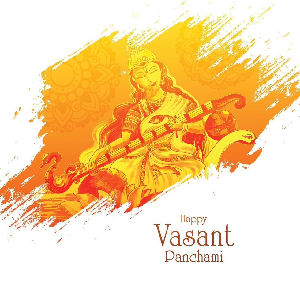 vasant panchami auf indischem gott saraswati maa feierkartenhintergrund vektor