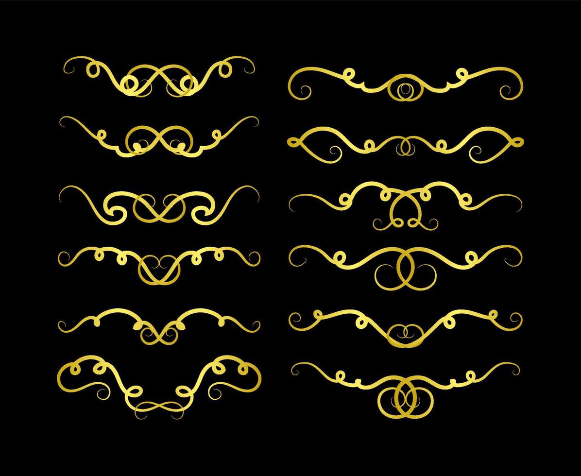 guld gränser element set samling, prydnad vektor
