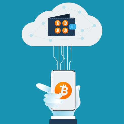 Bitcoin Cryptocurrency Wallet mit Blockchain. Bargeldlose Gesellschaft. vektor