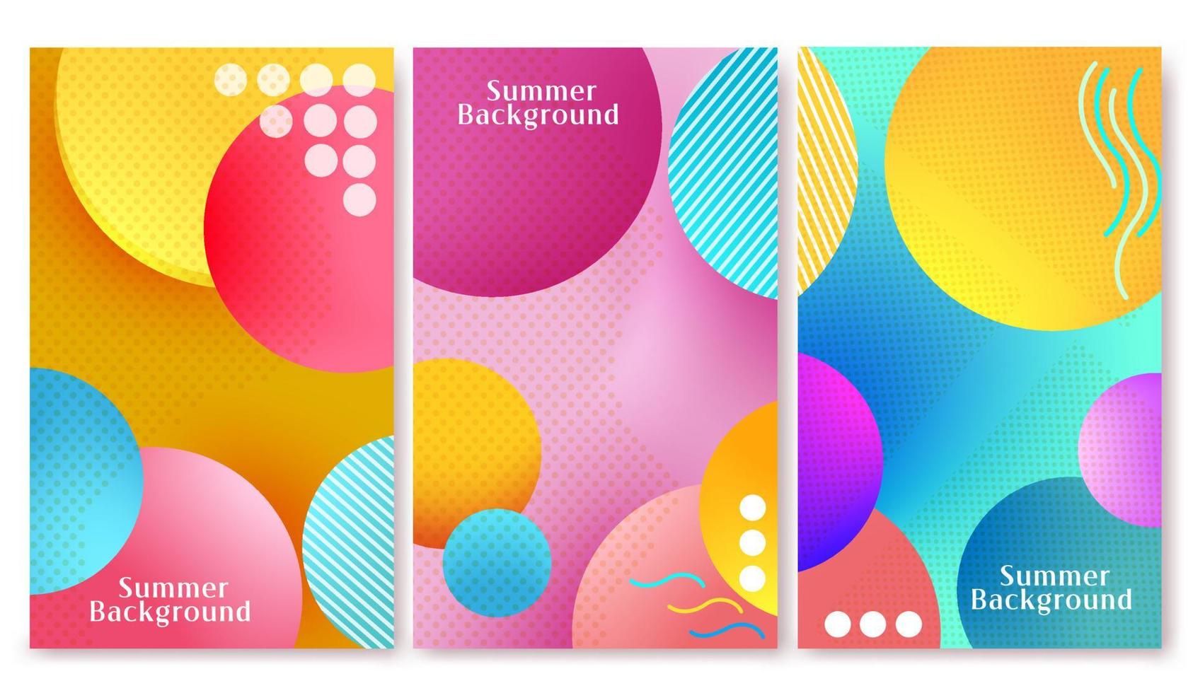 Sommer Hintergrund abstrakte Vektor-Poster-Set. sommerhintergrundtext mit buntem kreismusterelement für festliches design der grafischen steigung. Vektor-Illustration vektor