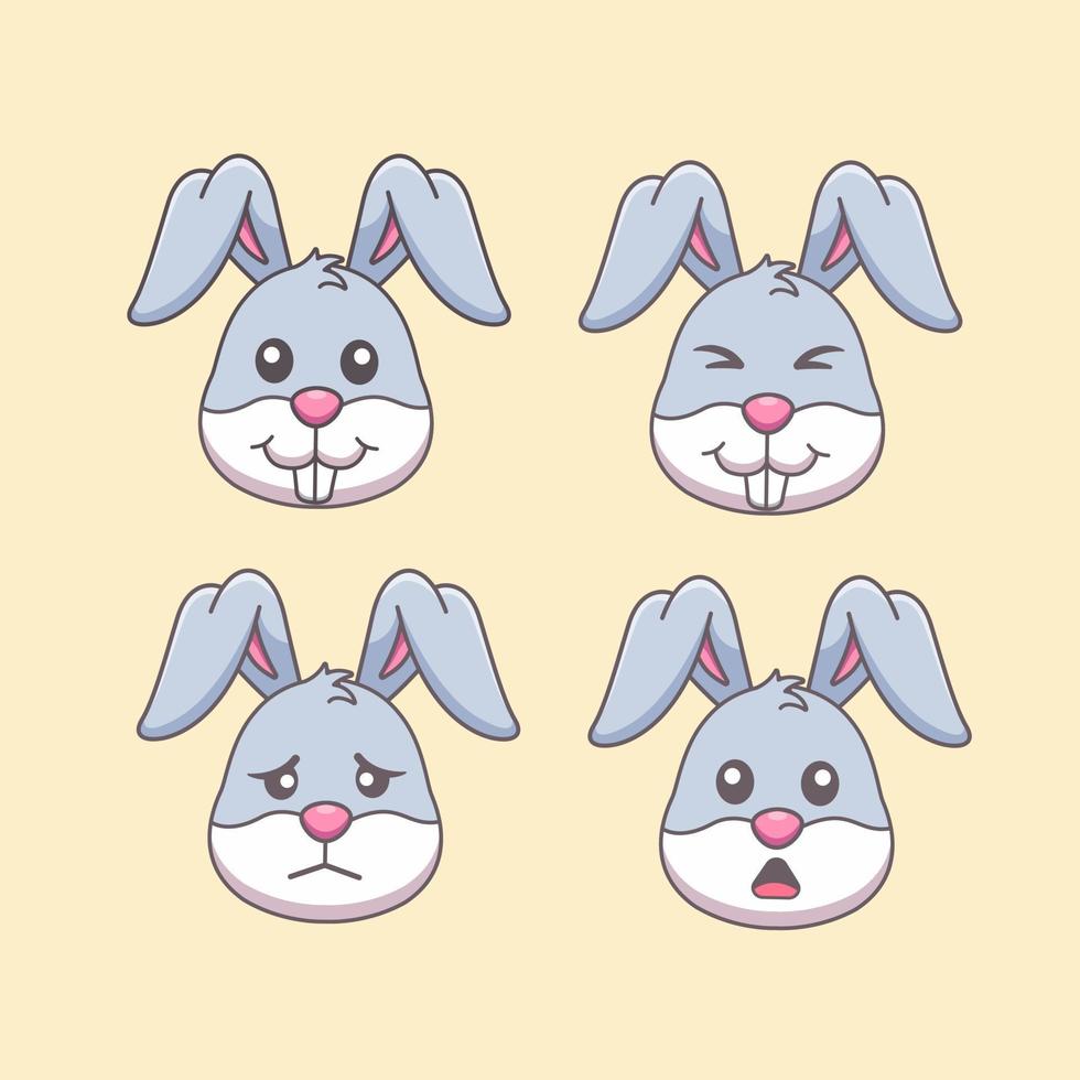 tecknad uppsättning söta kanin ansikten. vektor illustration