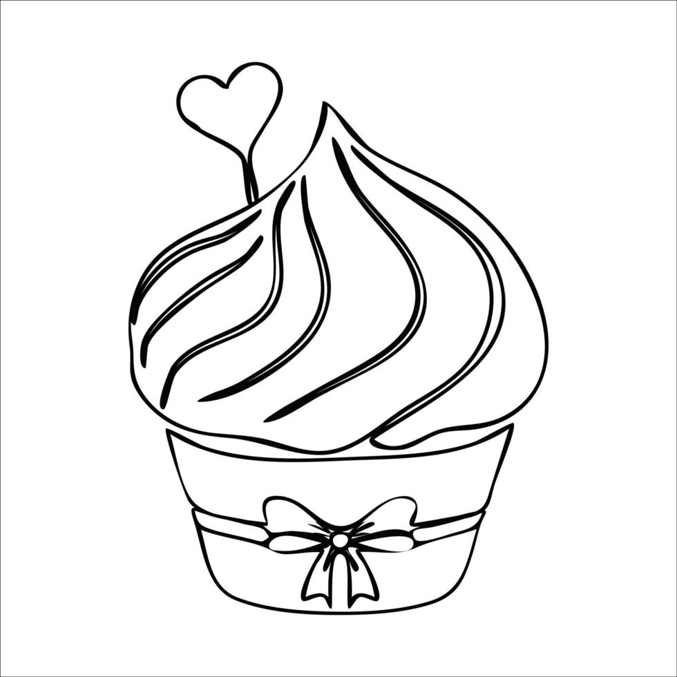 Cupcake-Silhouette, Linienkunstobjekt, Werbeclipart isoliert auf weißem Hintergrund. süßes dessert, valentinstagfeier. kreatives Design. Vektor-Illustration vektor