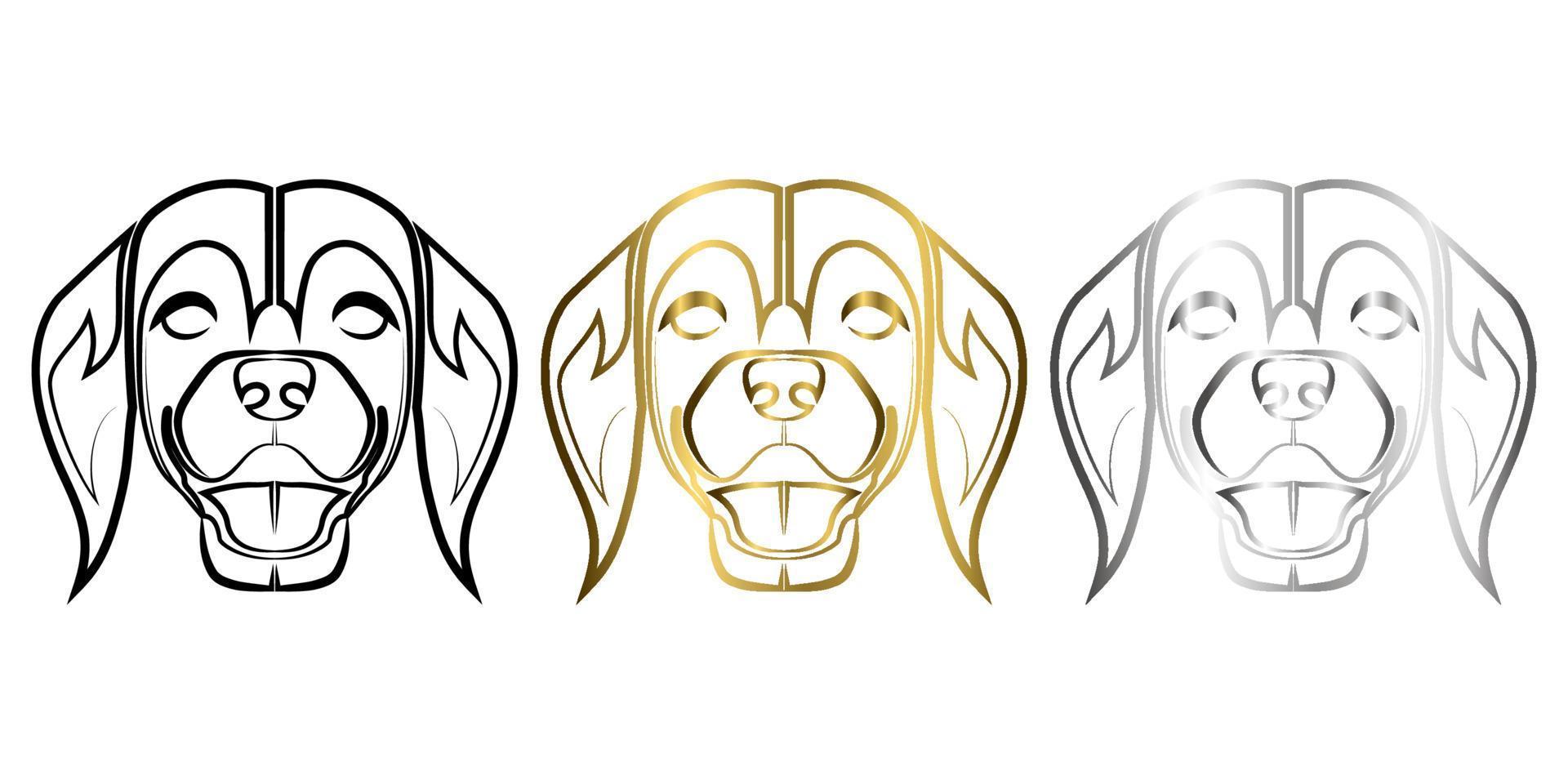 tre färger svart guld och silver linje konst på framsidan av beagle hund huvud bra användning för symbol maskot ikon avatar tatuering t-shirt design logotyp eller någon design vektor