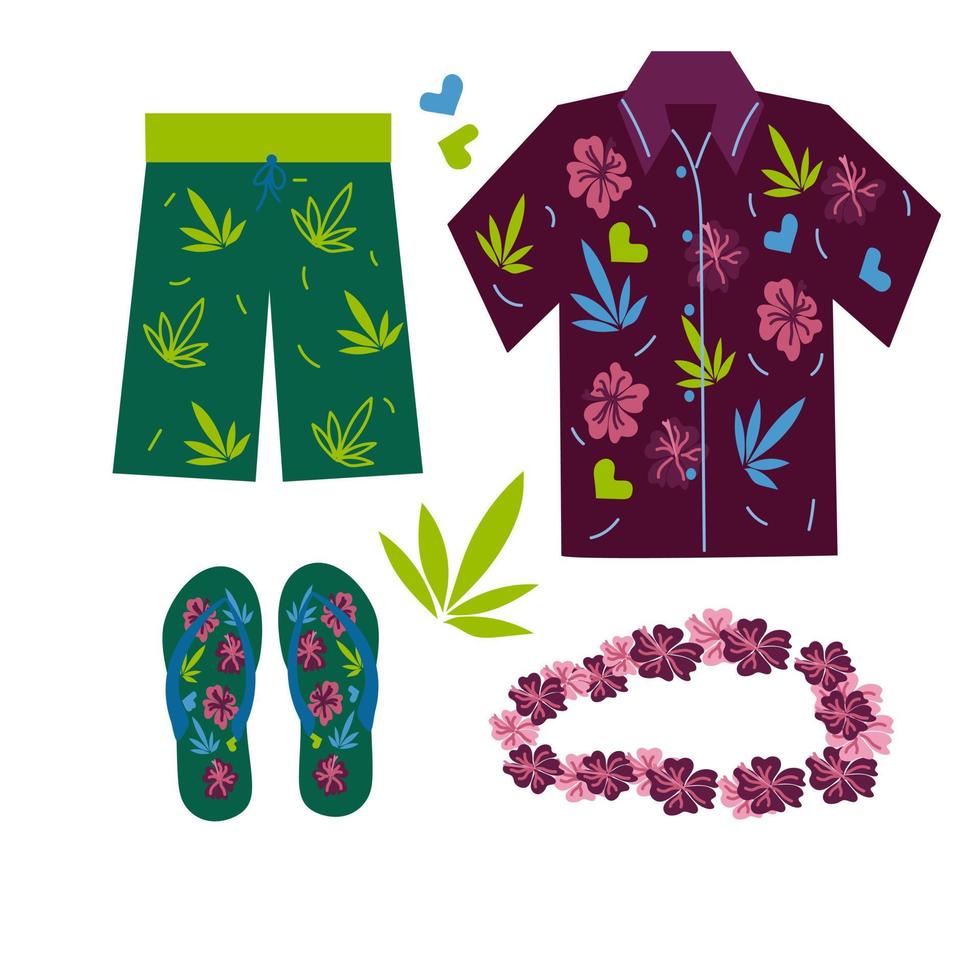 hawaiiska aloha skjortor man set. platt vektor illustration.