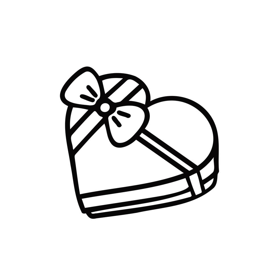 geschenkbox in herzform, liebesgeschenk, schachtel mit süßigkeiten. festliche illustration für valentinstag, hochzeit, geburtstag, für hintergründe, verpackungen, grußkarten, aufkleber. isoliert auf weißem Hintergrund. vektor