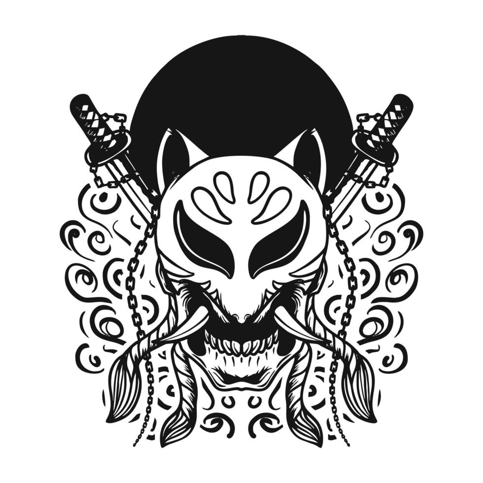 Schädel-Kitsune-Maske Premium-Vektor-Illustration vektor