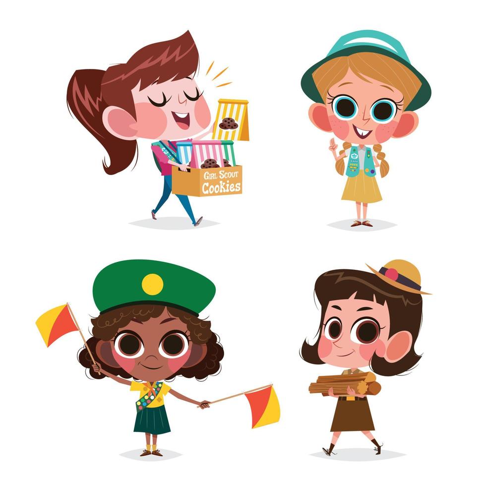 Girl Scout Day Character Concept Set vektor