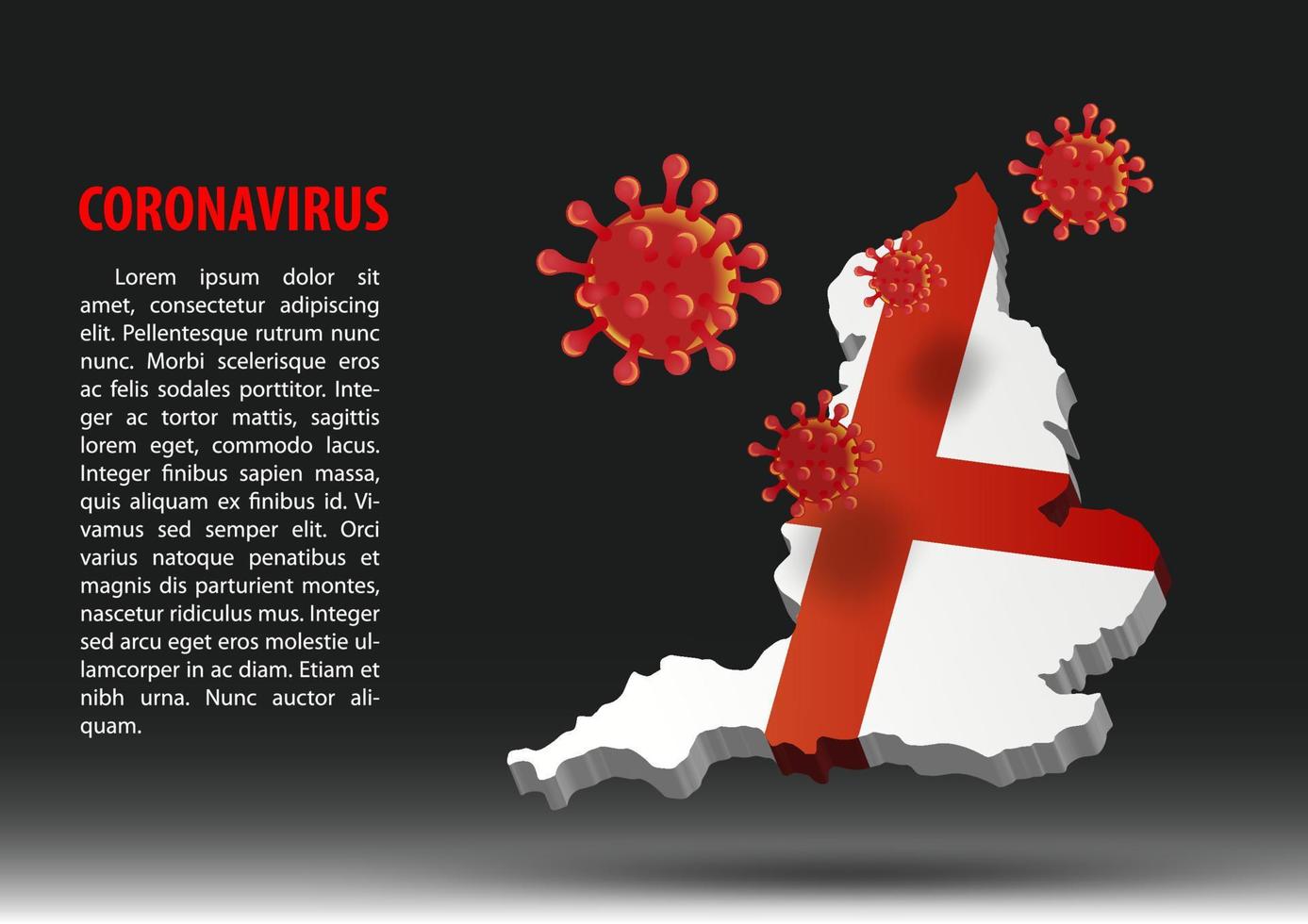 Coronavirus fliegt über die Karte von England innerhalb der Nationalflagge vektor