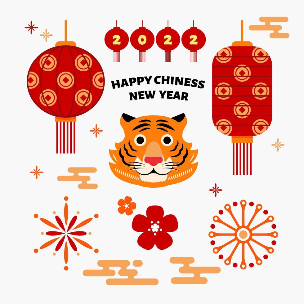 kinesiska nyåret element. festliga asiatiska ornament, tiger lunar 2022. vektor