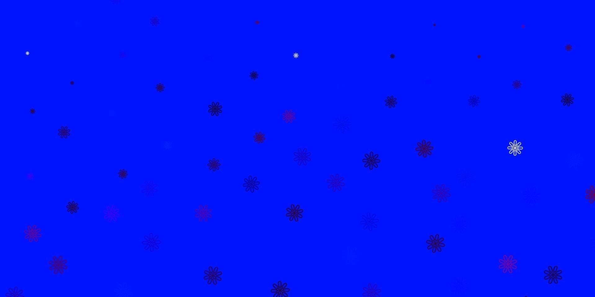 ljusblå, röd vektor doodle mönster med blommor.