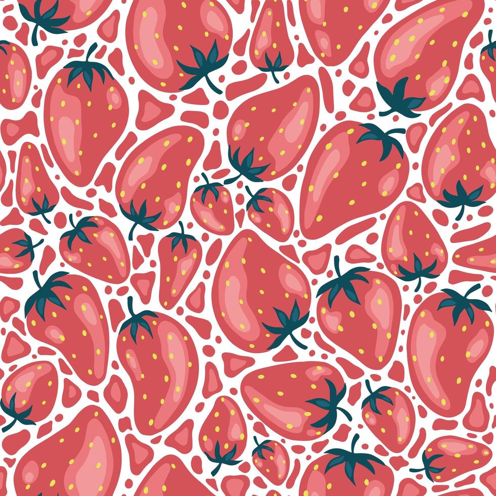 tecknade ljusa jordgubbar seamless mönster. vektor bakgrund av färska gård ekologiska bär som används för tidning, bok, kort, meny omslag, webbsidor.