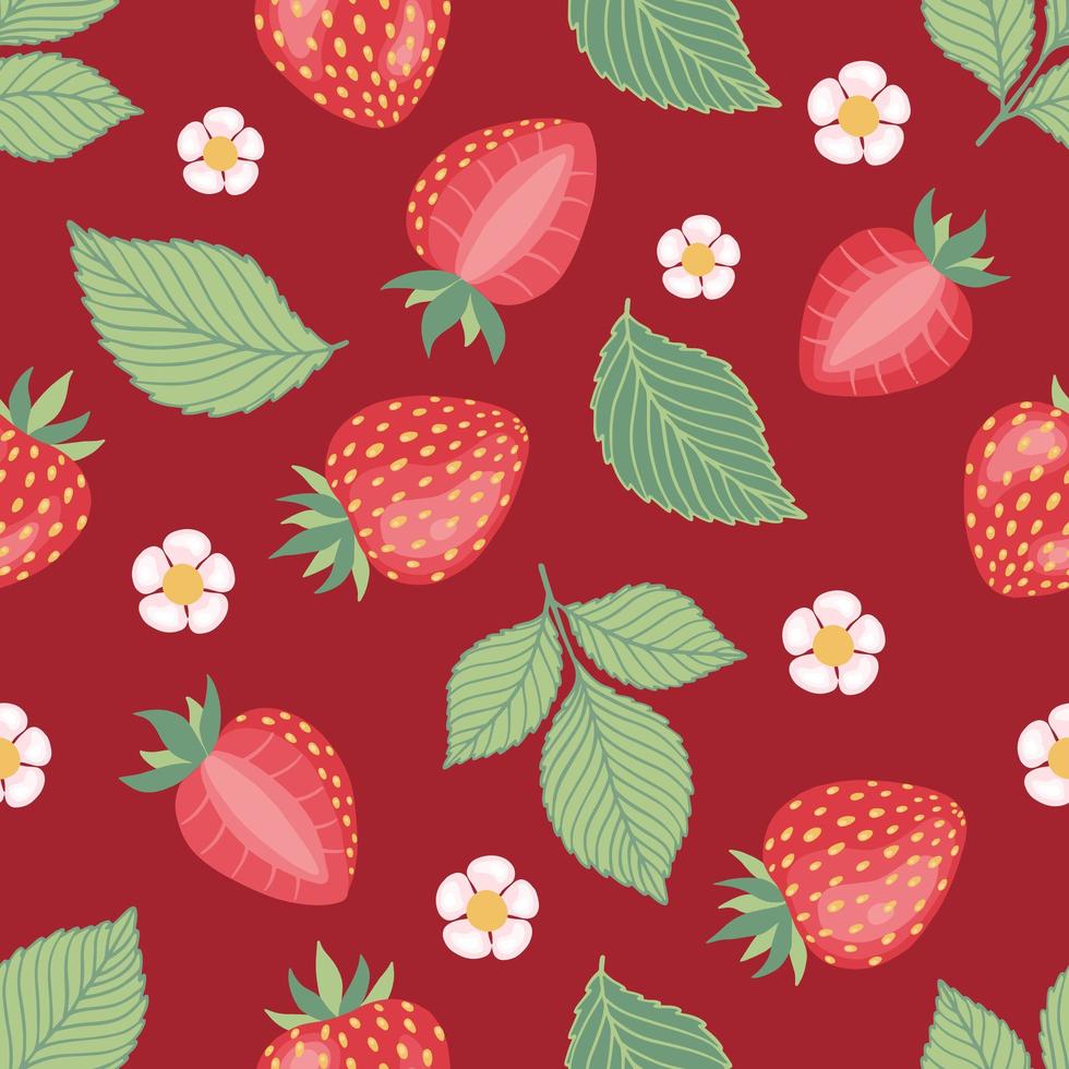 Erdbeermuster, buntes, nahtloses Vektormuster mit handgezeichneten Sommerbeeren, rosa und roten Früchten, gut als Stoffdruck, farbige Cartoon-Illustrationen vektor