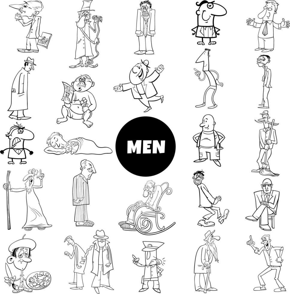 schwarz und weiß cartoon männer comicfiguren große sammlung vektor