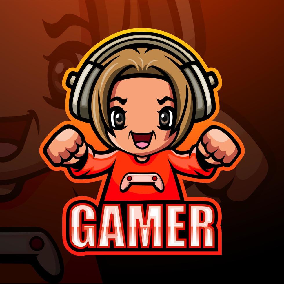 gamer girl esport maskottchen logo design vektor