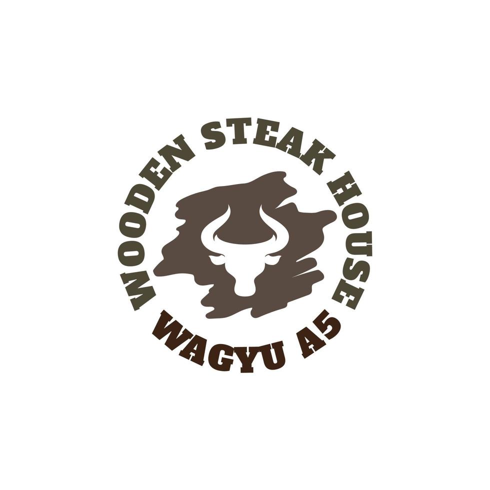 hölzernes steakhaus wagyu kuhkopf logo konzept vektorillustration vektor