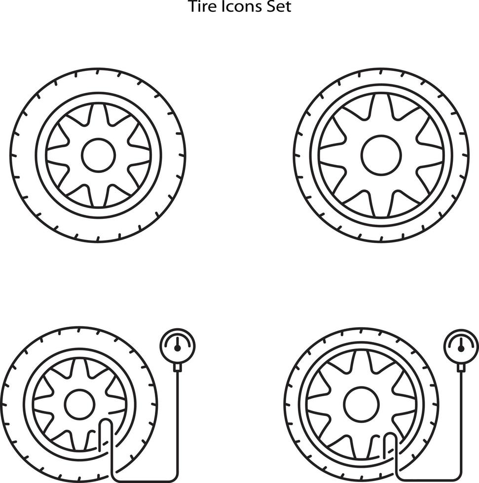 Reifen-Icon-Set isoliert auf weißem Hintergrund. Reifensymbol dünne Linie Umriss lineares Reifensymbol für Logo, Web, App, ui. Reifen-Icon-Set einfaches Zeichen. vektor