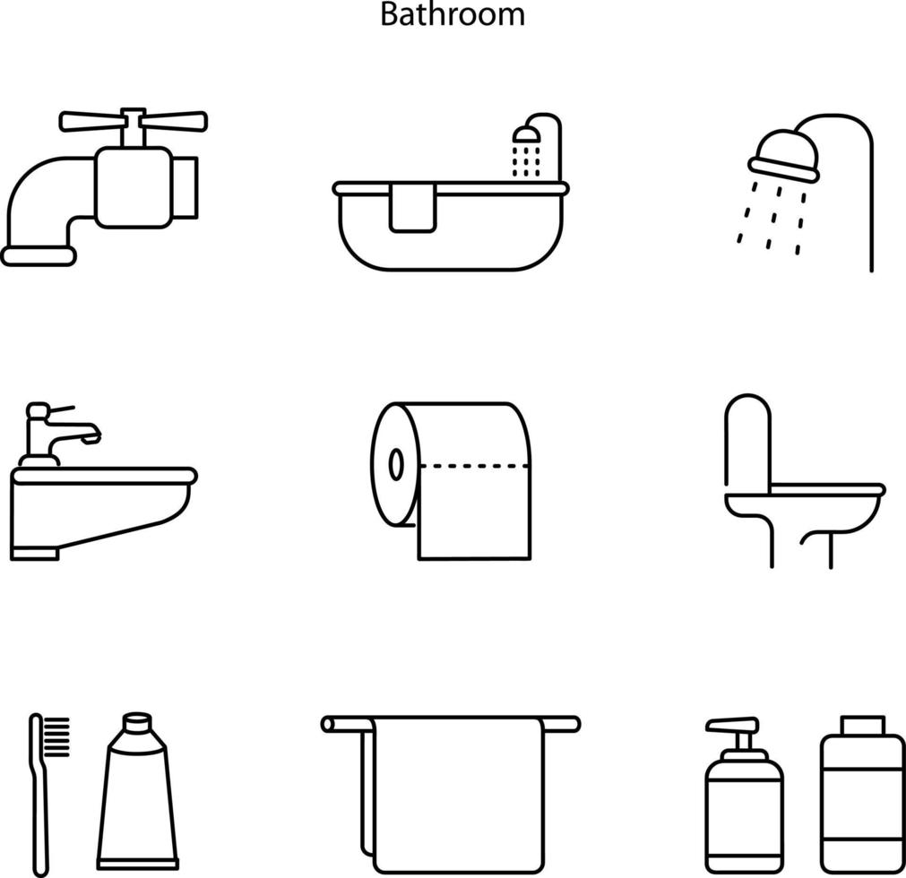 Satz von Badezimmersymbolen isoliert auf weißem Hintergrund aus der Hygienesammlung. Badezimmersymbol trendiges und modernes Badezimmersymbol für Logo, Web, App, ui. Badezimmer-Symbol einfaches Zeichen. vektor