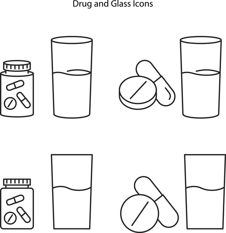 Drogen- und Glasikonensatz lokalisiert auf weißem Hintergrund. Drogen- und Glassymbol setzen trendiges und modernes chemisches Symbol für Logo, Web, App, ui. vektor