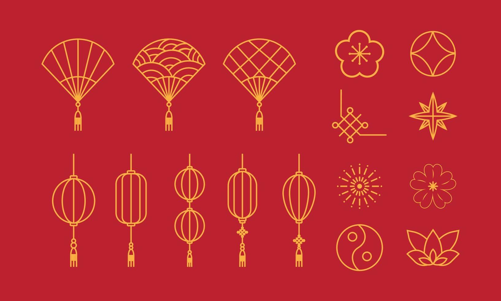 verschiedene chinesische symbole. satz chinesischer illustrationen für kulturelle veranstaltungsfeiern. vektor